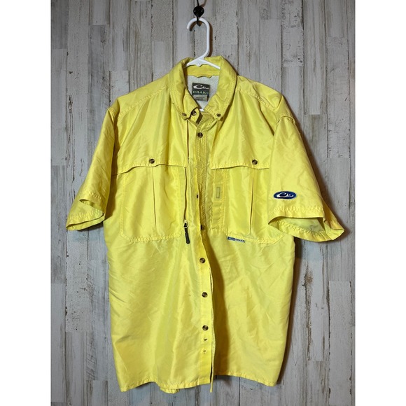 Drake Yellow Short Sleeve Fishing Shirt Size M - Picture 1 of 5